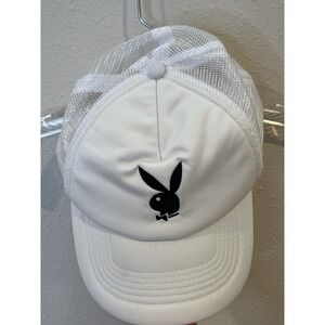 Playboy Hat White Snapback Adjustable Mesh Back Embroidered Cap One Size‎